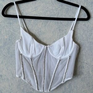 White Fox Boutique Corset Crop Top Women S White Rhinestone Bustier ChicFit